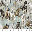 Pedigree DP28025-62 Turquoise Multi Horses by Elise Genest for Northcott