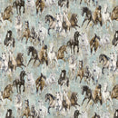 Pedigree DP28025-62 Turquoise Multi Horses by Elise Genest for Northcott