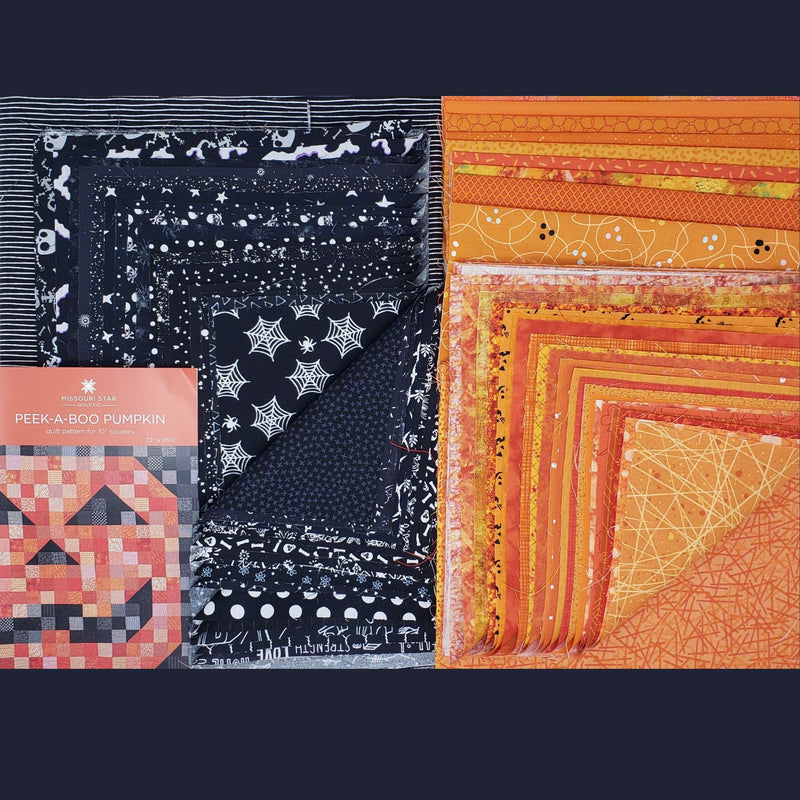 Peek-a-Boo Pumpkin Quilt Kit fabrics and pattern.