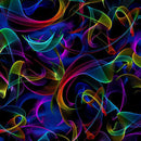 Petal Power FLORA-CD3821 BLACK Multi Neon Smoke by Chong-a Hwang for Timeless Treasures