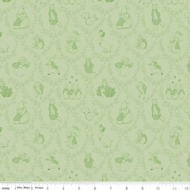 Peter Rabbit & Friends C15863-FERN Toile by Beatrix Potter licensed to Riley Blake Designs.