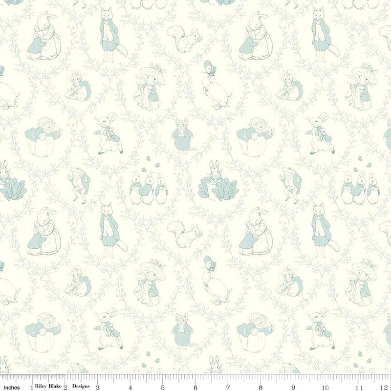 Peter Rabbit & Friends Flannel F16790-CLOUD Toile by Beatrix Potter licensed to Riley Blake Designs