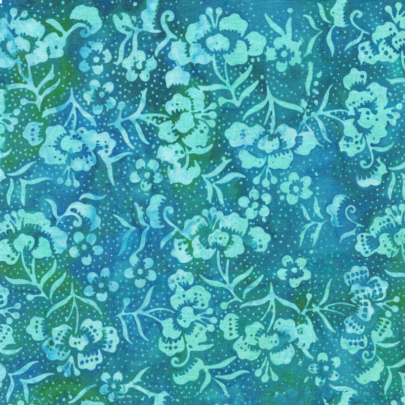 Pin Dot Floral Batik 112333945 Peonies Teal Cool Water by Island Batik