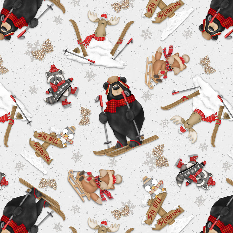 Pine Cone Ridge Lodge 2123-89 Multi Skiing Critters by Shelly Comiskey for Henry Glass.