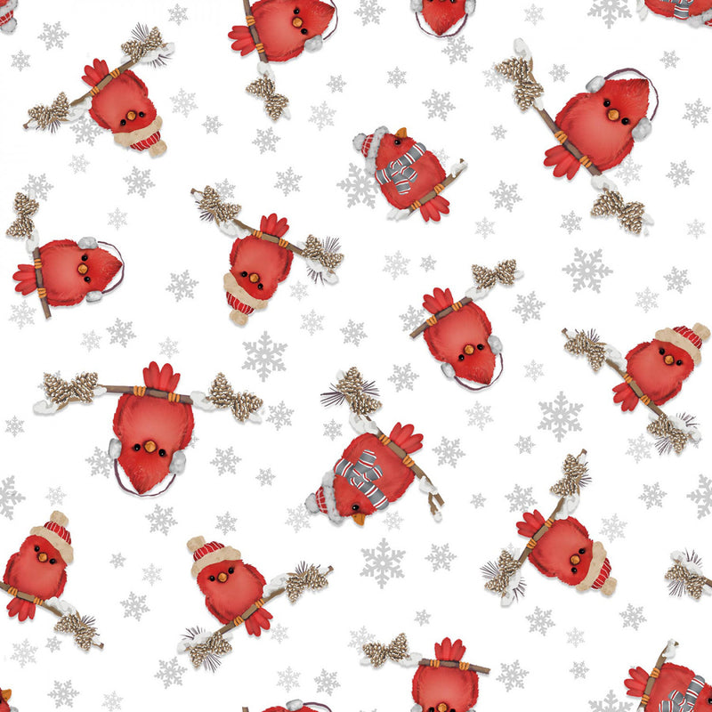 Pine Cone Ridge Lodge 2126-08 White/Red Cardinals by Shelly Comiskey for Henry Glass.