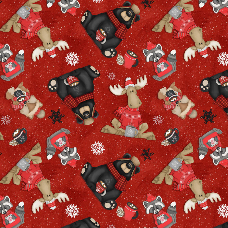 Pine Cone Ridge Lodge 2127-88 Red Tossed Animals by Shelly Comiskey for Henry Glass.