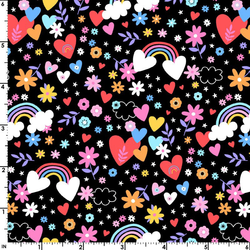 Playtime Flannel MASF10451-J Black Hearts & Rainbows by Maywood Studio