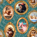 Please Seat Yourself 24205-TEA-CTN-D All Framed Up Teal by Jim Baldwin for 3 Wishes Fabric