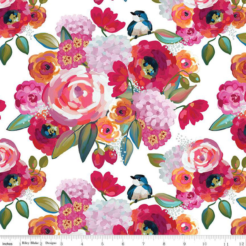 Poppies & Plumes C14290-WHITE Main by Lila Tueller for Riley Blake Designs