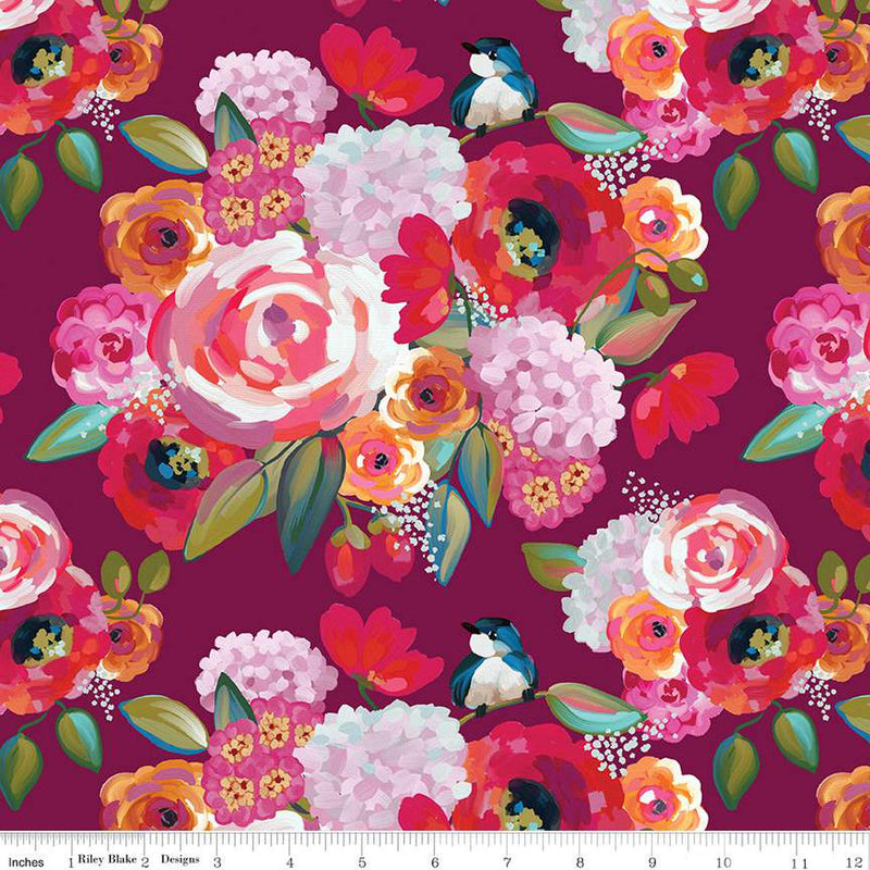 Poppies & Plumes C14290-WINE Main by Lila Tueller for Riley Blake Designs