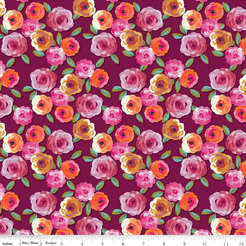 Poppies & Plumes C14291-WINE Floral by Lila Tueller for Riley Blake Designs