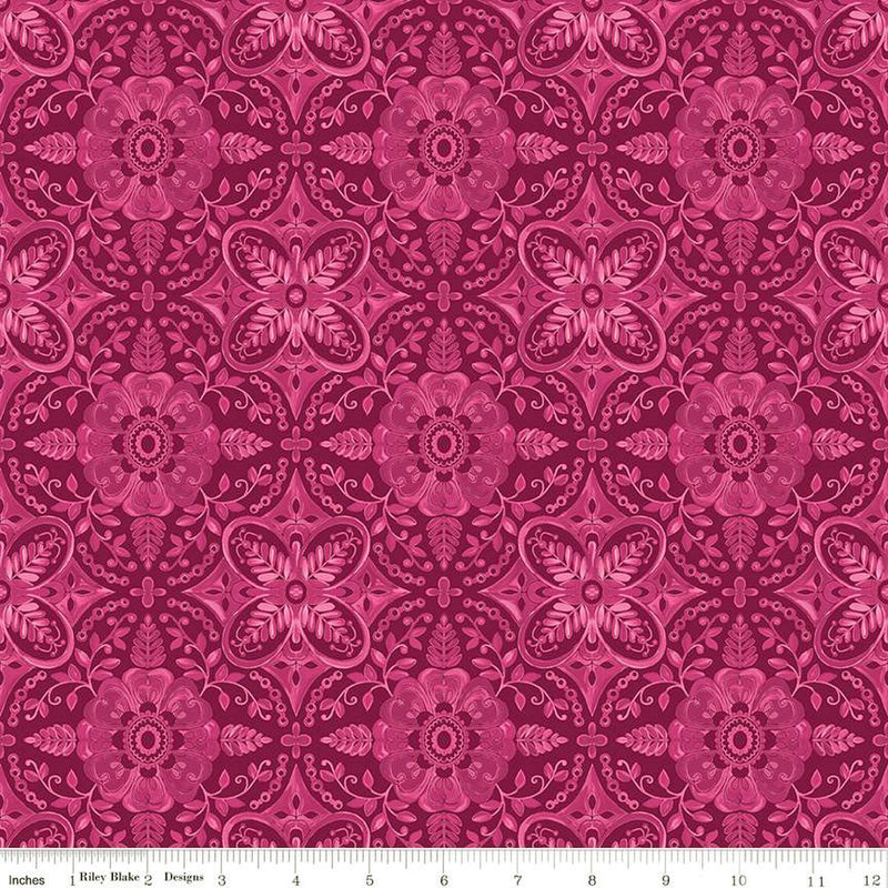 Poppies & Plumes C14292-WINE Damask by Lila Tueller for Riley Blake Designs