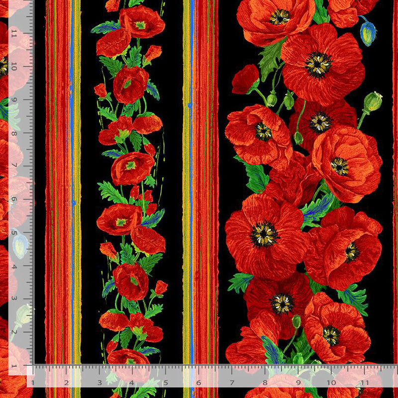 Poppy Dreams POPPY-CD3222 BLACK Poppy 11 Inch Stripe by Chong-A Hwang for Timeless Treasures