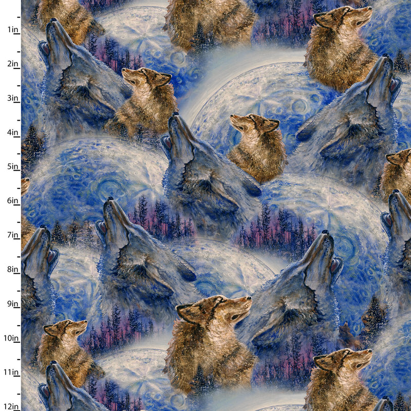 Power of the Elements 19185-MLT-CTN-D Howling Wolves Multi by Josephine Wall for 3 Wishes Fabric