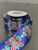 Printed Single-Face Satin Ribbon 38mm (1.5") Wide - Butterfly on Navy