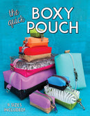 Quick Boxy Pouch pattern cover shows a stack of colorful boxy pouches on a blue background.