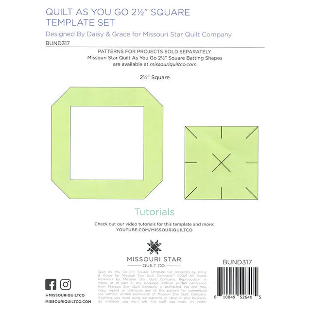 Missouri Star Quilt As You Go 2 1/2" Square Template Back Cover ASY317