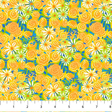 Quilt Retreat DP25155-52 Yellow Roses by Cynthia Frenette for Northcott