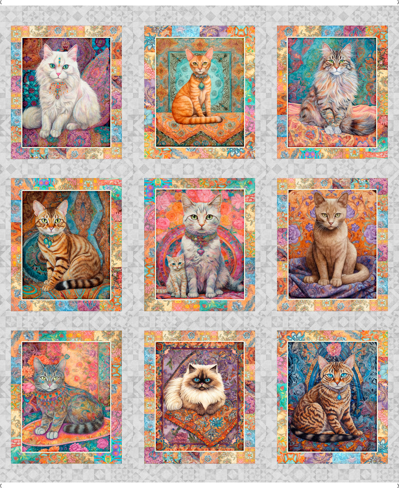 Quilt Room Kitties Panel 30376-K Gray Cat Panel by Morris Creative Group for QT Fabrics