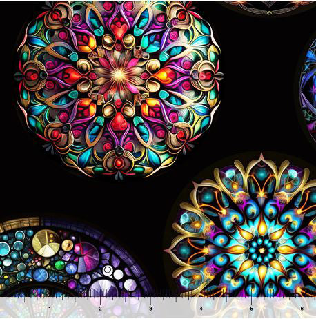 Radiant Reflections 30396-J Black Stained Glass Medallions by Morris Creative Group for QT Fabrics