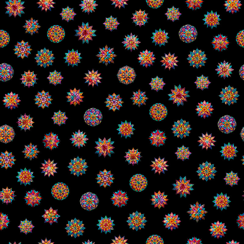 Radiant Reflections 30399-J Black Stained Glass Stars by Morris Creative Group for QT Fabrics