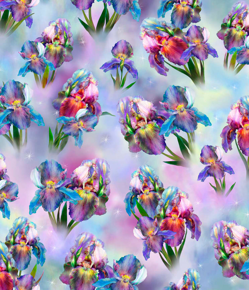 Rainbow Iris 30113-B Blue Irises by Carol Cavalaris for QT Fabrics