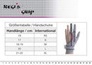Regi's Grip Quilting Gloves Lace Print size chart.