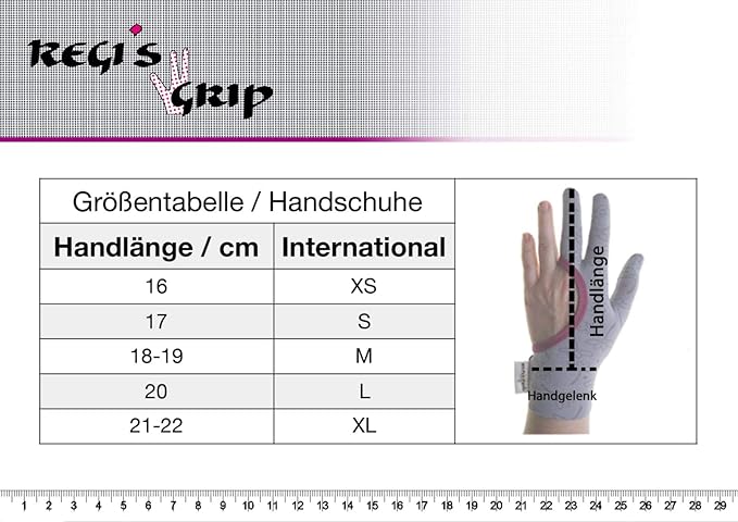 Regi's Grip Quilting Gloves Lace Print size chart.