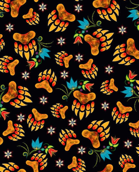 Revelation Bright TMD-0002 Black Bear Paws by Tracey Metallic for International Textiles