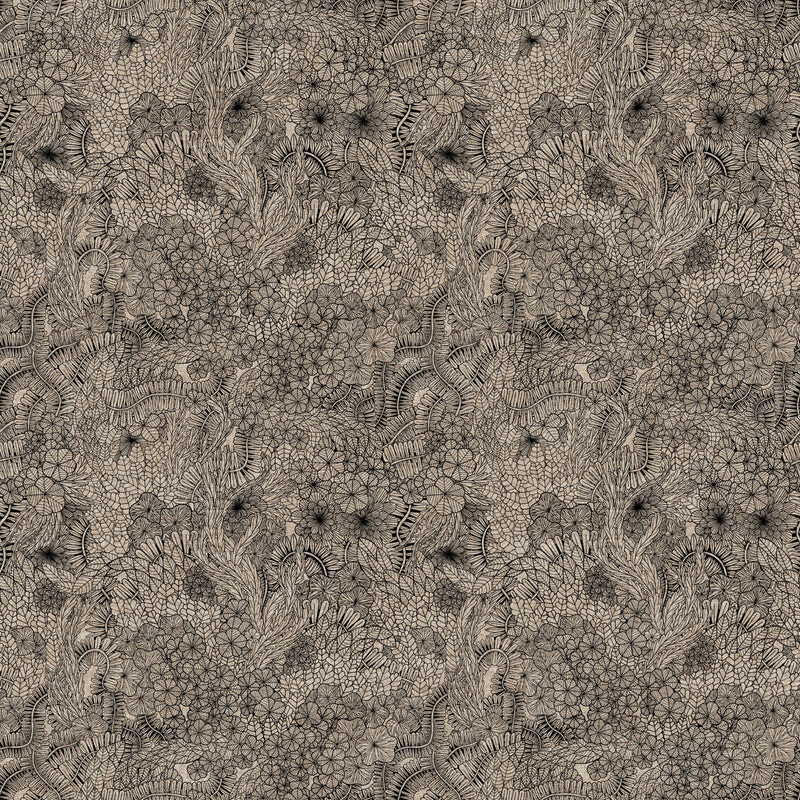 Rhythm & Leaves CL91040-99 Black Landscape 55% Linen 45% Cotton by Cecilia Pettersson for FIGO Fabrics.