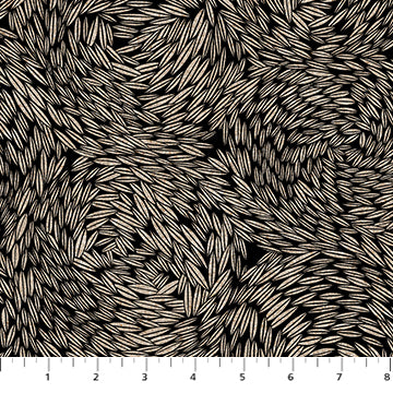 Rhythm & Leaves CL91041-99 Black Wheat 55% Linen 45% Cotton by Cecilia Pettersson for FIGO Fabrics.