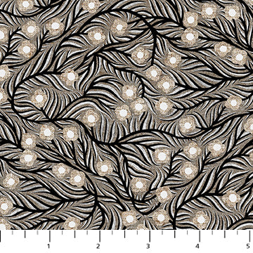 Rhythm & Leaves CL91044-99 Black Trellis 55% Linen 45% Cotton by Cecilia Pettersson for FIGO Fabrics.