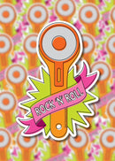 Sticker with a rotary cutter design and 'Rock N' Roll' text on a colorful background.