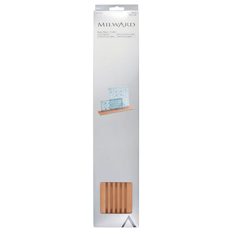 Ruler Rack 19.75 inch - Beech - 5-slot shown in cardboard packaging