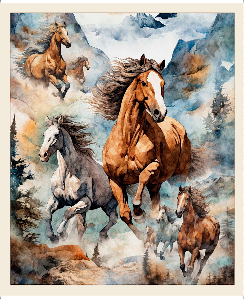Running Wild Panel 30623-X Multi Horse Panel by Morris Creative Group for QT Fabrics