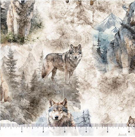 Running with the Pack 31100-E Cream Wolf Vignettes by Morris Creative Group for QT Fabrics