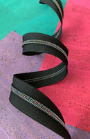 Sassafras Lane Zipper Tape by the Yard - Black with Iridescent Teeth - 3 Yard