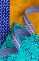 Sassafras Lane Zipper Tape by the Yard - Blue/White Stripe with Nickel Teeth - 3 Yard