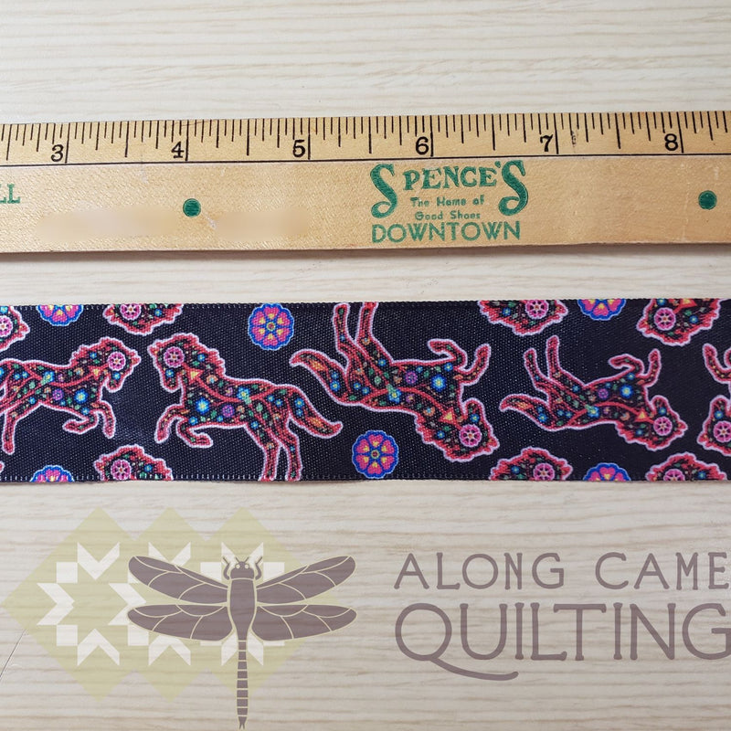 Satin Ribbon 38mm (1.5") Wide - Black Horse on table with ruler