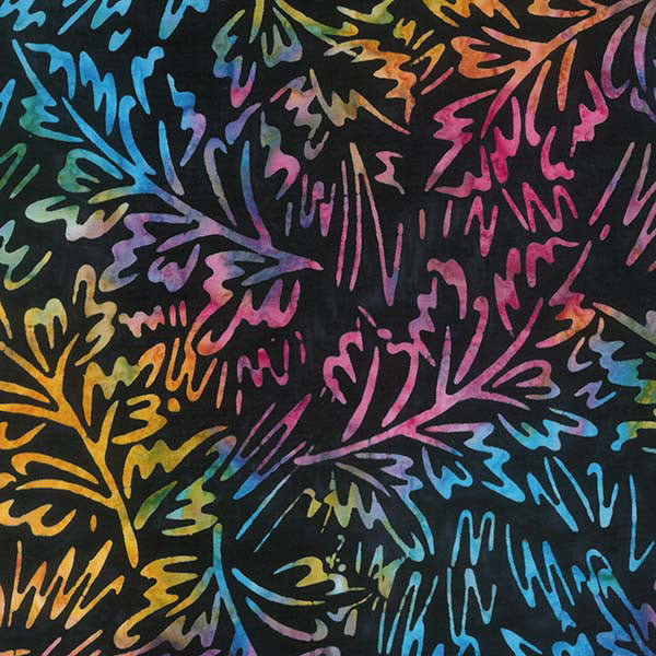 Scribbles Batik 83081-99 Black Sketched Foliage by Banyan Batiks Studio for Northcott