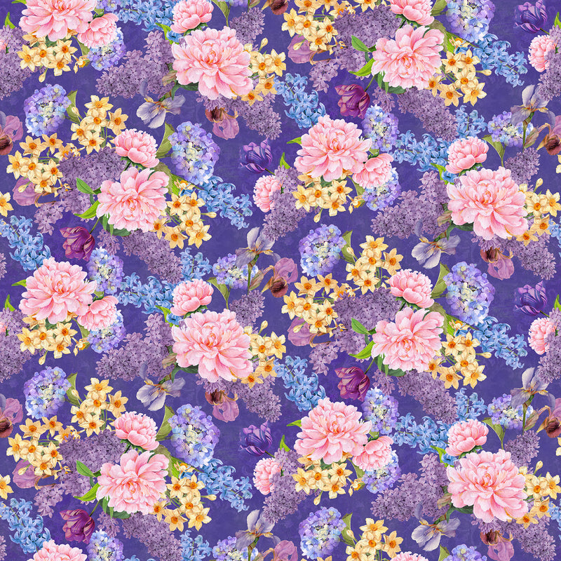 Secret Garden 3818-56 Hyacinth Large Floral by Lisabelle Art Studio for Blank Quilting