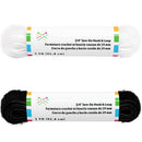 Two rolls of 3/4" Sew-On Hook & Loop fastening tape shown on a white background, one white at the top and one black at the bottom, each with a printed paper label.