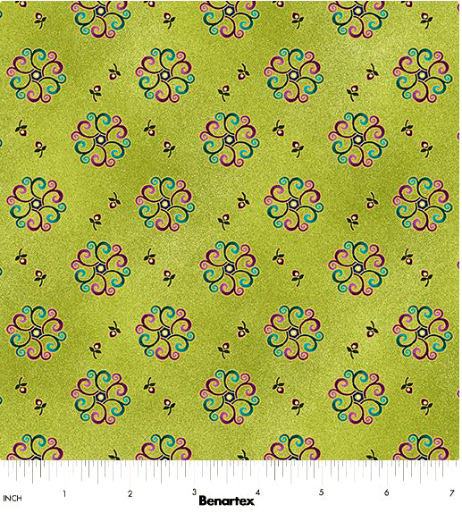 Shangri-La 16116M-44 Medallion Burst Lime/Multi by Painted Sky Studio for Benartex