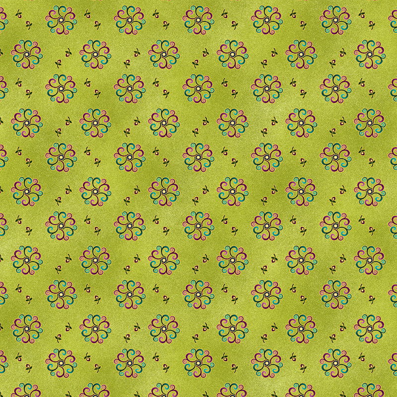 Shangri-La 16116M-44 Medallion Burst Lime/Multi by Painted Sky Studio for Benartex