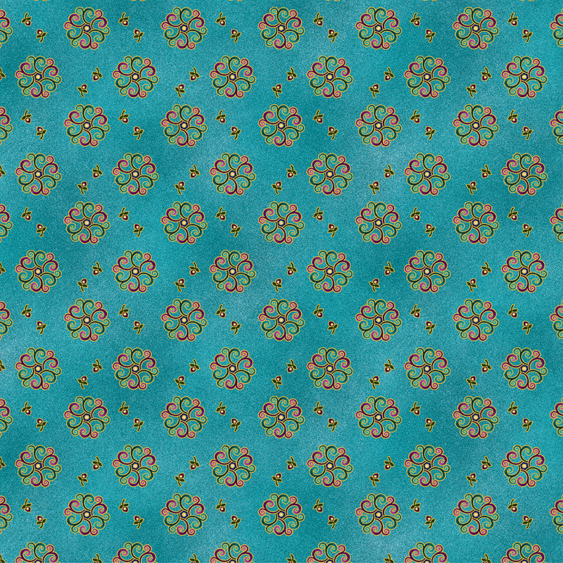 Shangri-La 16116M-84 Medallion Burst Teal/Multi by Painted Sky Studio for Benartex