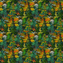 Silent Lake DP27253-76 Dk Green Multi Evergreen Trees by Iosif Derecichei for Northcott