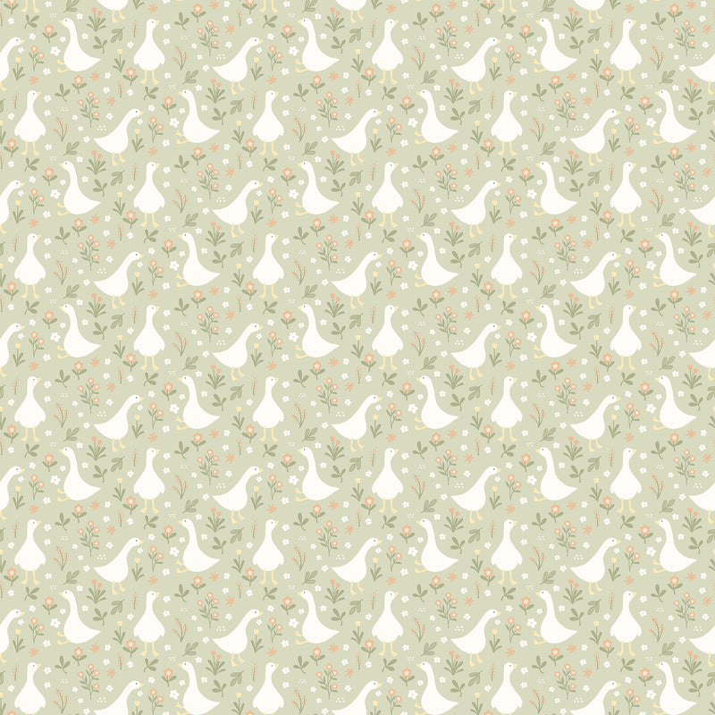 Silly Goose Flannel F27775-72 Pale Sage Multi Goose & Flowers by Northcott Studio for Northcott.