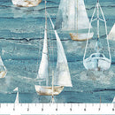 Smooth Sailing DP28908-44 Lg Sail Boats Md Blue Multi by Deborah Edwards for Northcott