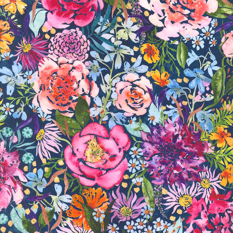 Soulstice 108" 108039-12 Navy Large Floral by Create Joy Project for Moda