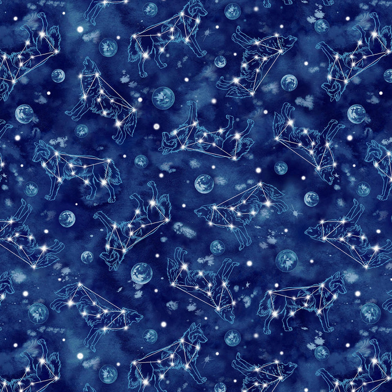 Spirit of the Wolf 7210-77 Indigo Lupus Constellation by Katy Lipscomb for Studio e Fabrics